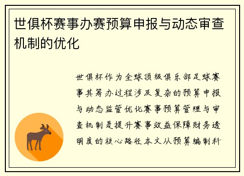 世俱杯赛事办赛预算申报与动态审查机制的优化