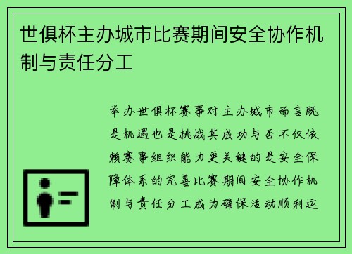 世俱杯主办城市比赛期间安全协作机制与责任分工